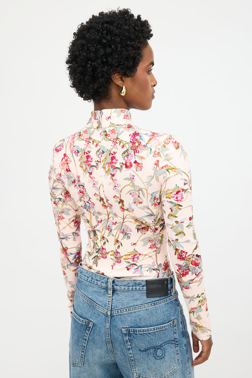 Brandon Maxwell Floral Mock Neck Bodysuit