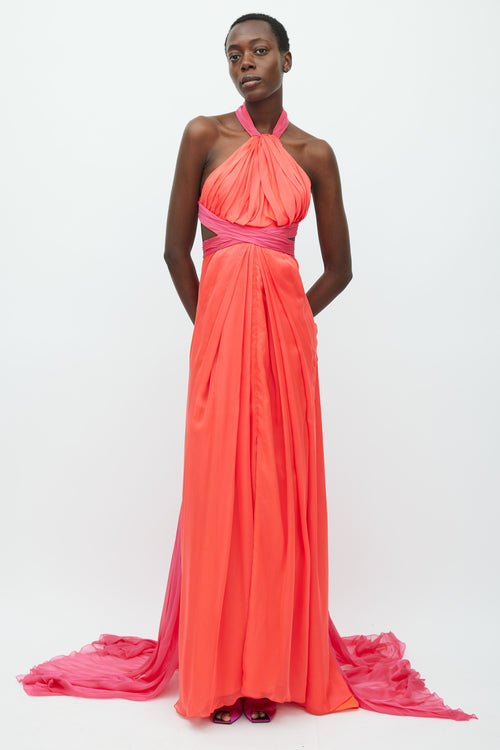 Brandon Maxwell SS 2018 Red & Pink Silk Drape Gown