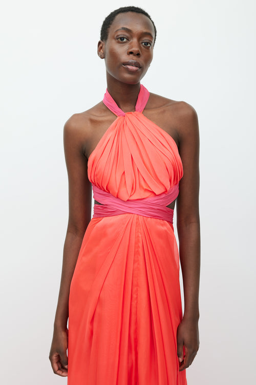 Brandon Maxwell SS 2018 Red & Pink Silk Drape Gown