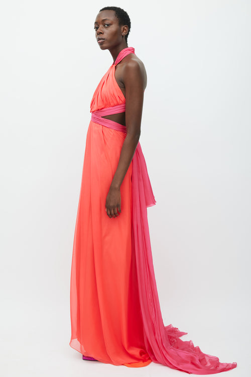 Brandon Maxwell SS 2018 Red & Pink Silk Drape Gown