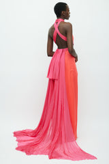 Brandon Maxwell SS 2018 Red & Pink Silk Drape Gown