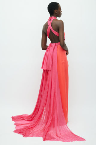Brandon Maxwell SS 2018 Red & Pink Silk Drape Gown