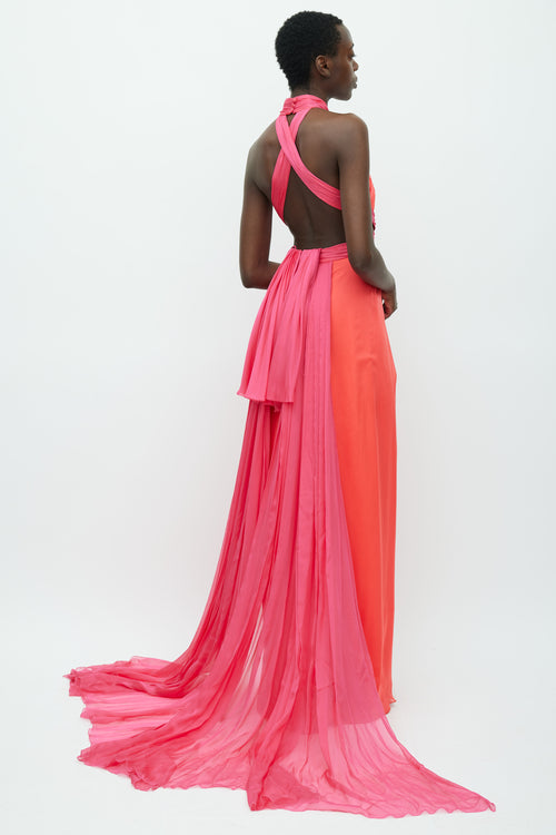 Brandon Maxwell SS 2018 Red & Pink Silk Drape Gown