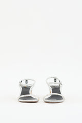 Brian Atwood Silver Textured Leather Ankle Strap Sandal