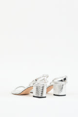 Brian Atwood Silver Textured Leather Ankle Strap Sandal