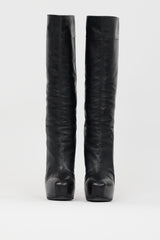 Brian Atwood Black Leather Concealed Platform Knee High Boot