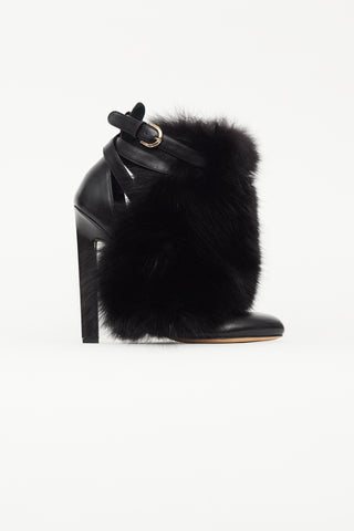 Brian Atwood Black Leather & Fur Boot