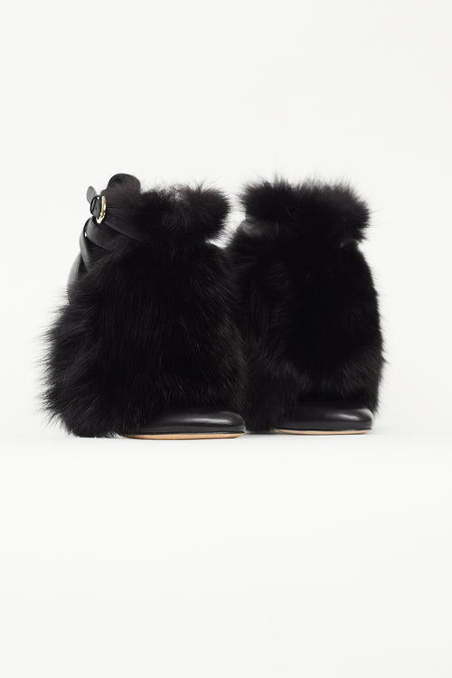 Brian Atwood Black Leather & Fur Boot