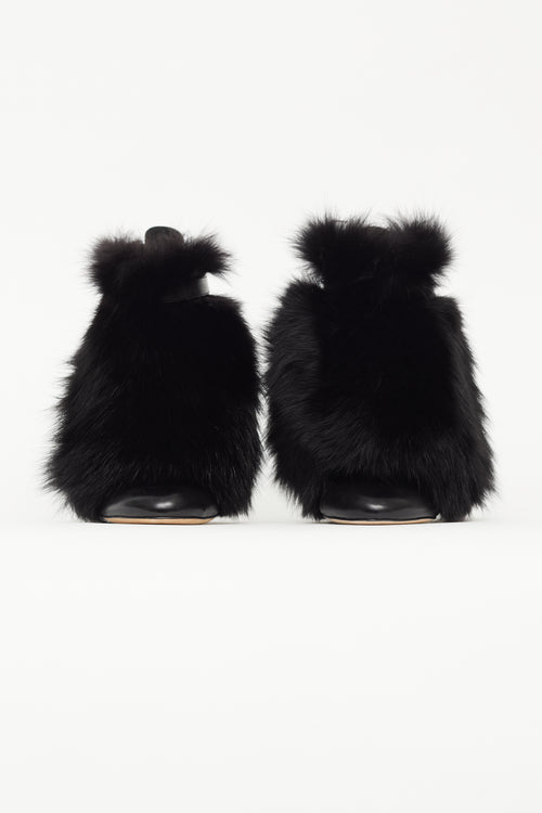 Brian Atwood Black Leather & Fur Boot