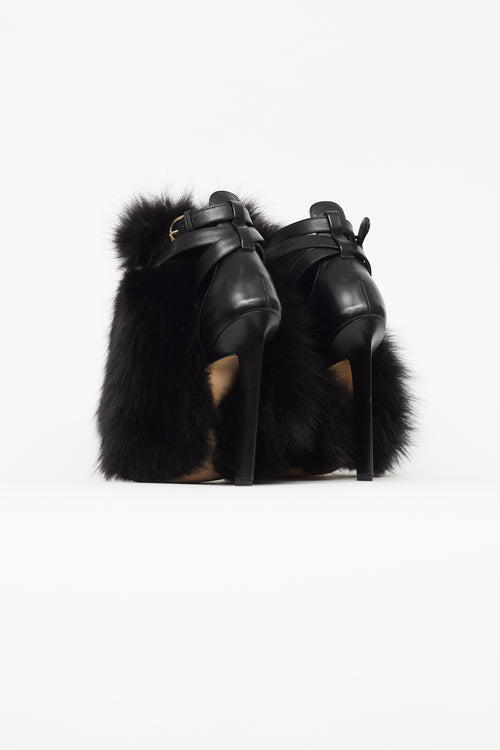 Brian Atwood Black Leather & Fur Boot