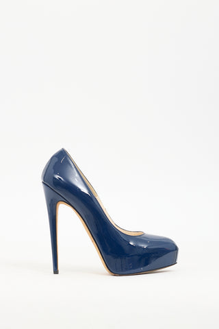 Brian Atwood Blue Patent Leather Platform Pump