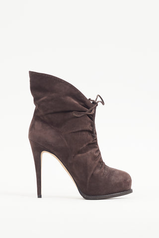 Brian Atwood Brown Suede Ruched Bootie