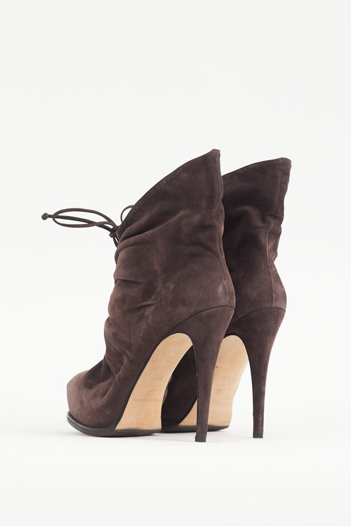 Brian Atwood Brown Suede Ruched Bootie