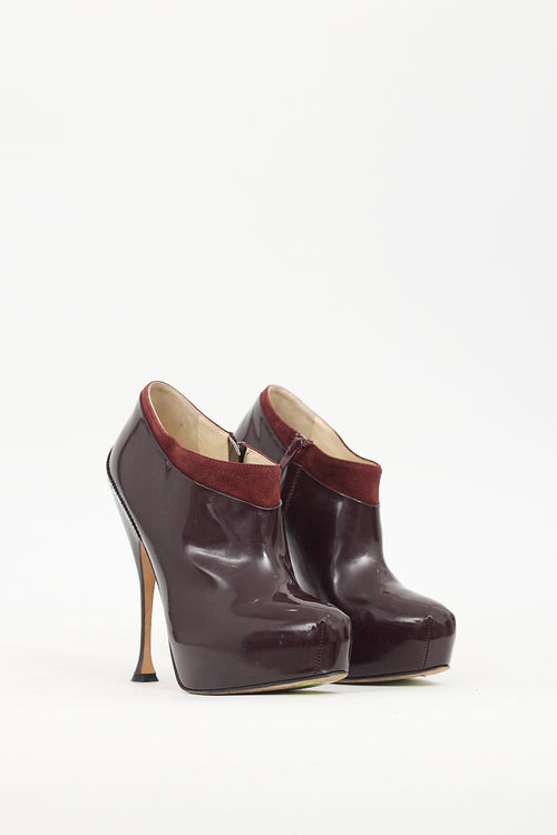 Brian Atwood Burgundy Patent Leather Heel Boot