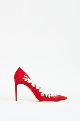 Brian Atwood Red & Clear Suede & PVC Victory Cut Out Pump