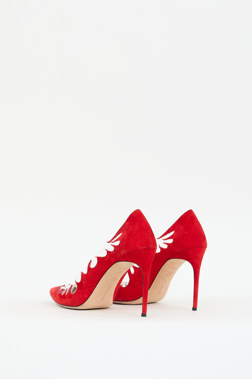 Brian Atwood Red & Clear Suede & PVC Victory Cut Out Pump