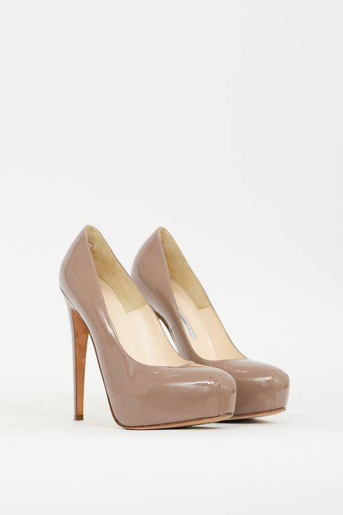 Brian Atwood Taupe Patent Platform Pump