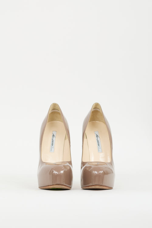 Brian Atwood Taupe Patent Platform Pump