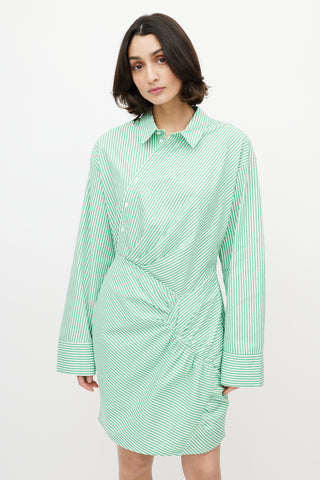 Brigette Herskind Green & White Stripe Long Shirt Dress