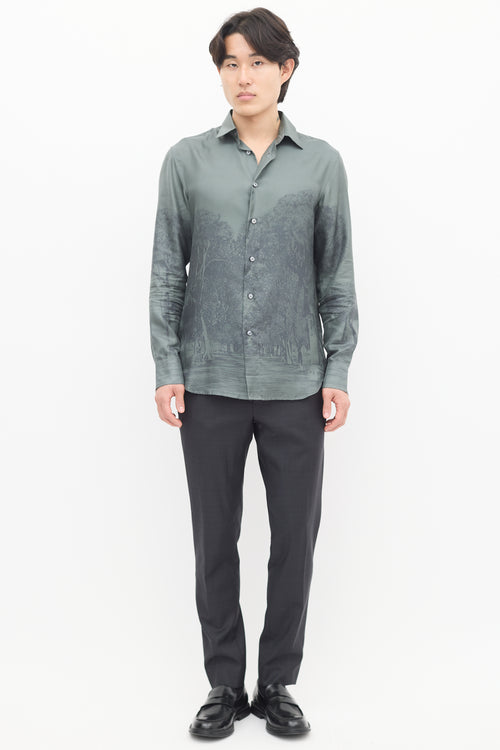 Brioni Green Silk Printed Shirt