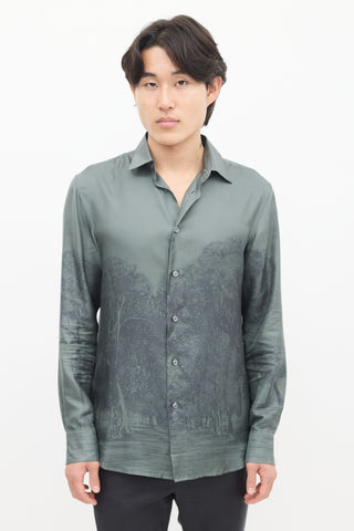 Brioni Green Silk Printed Shirt