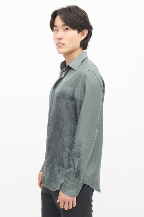 Brioni Green Silk Printed Shirt