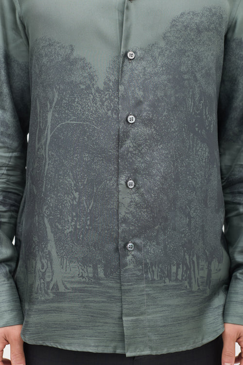 Brioni Green Silk Printed Shirt