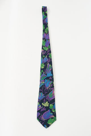 Brioni Purple & Multicolour Silk Floral Jacquard Tie