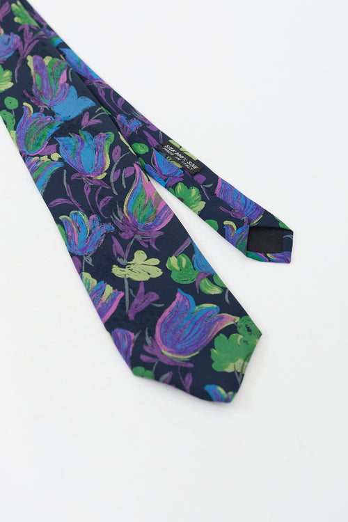 Brioni Purple & Multicolour Silk Floral Jacquard Tie