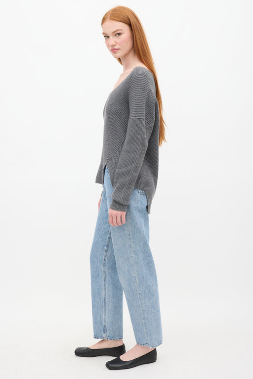 Brochu Walker Grey Wool Knit V-Neck Sweater