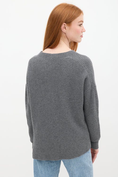 Brochu Walker Grey Wool Knit V-Neck Sweater