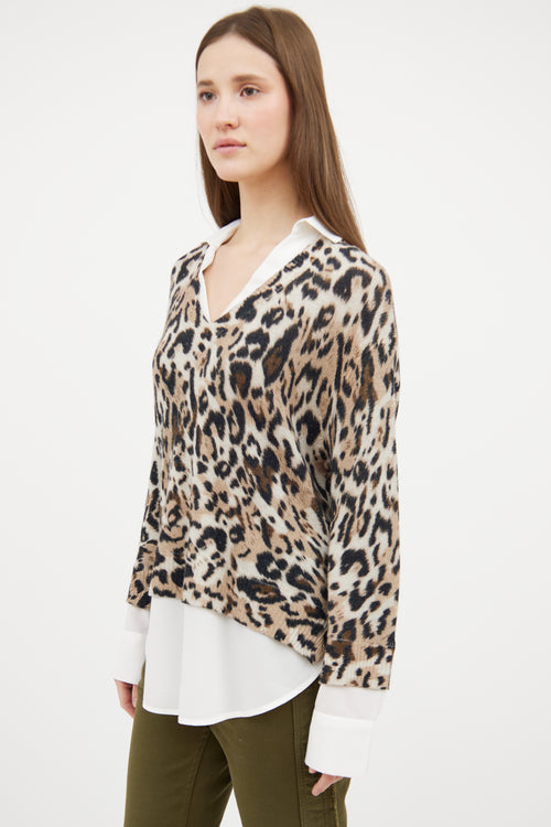 Brochu Walker White & Beige Printed Shirt Sweater