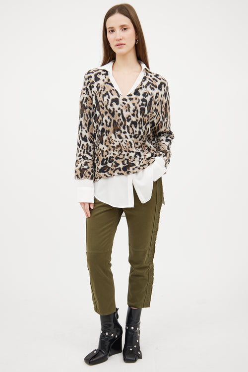 Brochu Walker White & Beige Printed Shirt Sweater