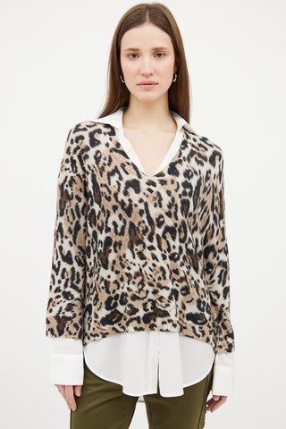 Brochu Walker White & Beige Printed Shirt Sweater