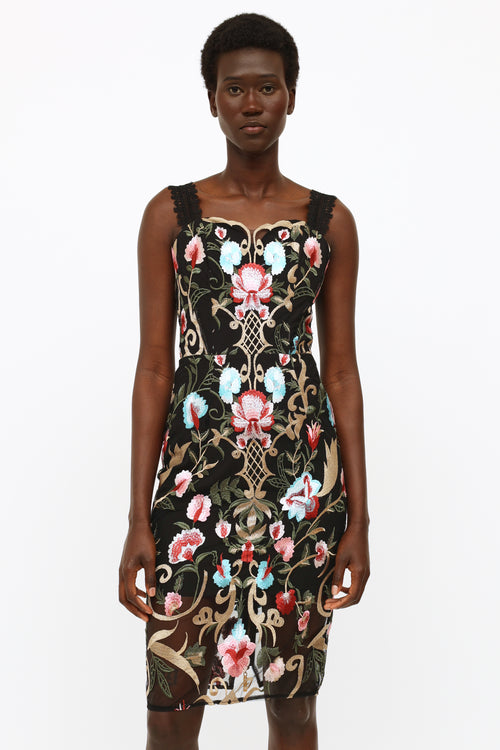 Bronx and Banco Black & Multicoloured Embroidered Dress