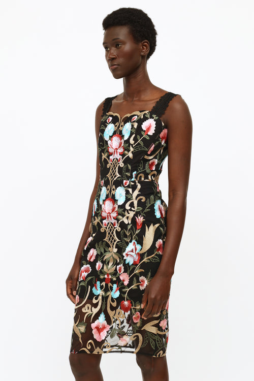 Bronx and Banco Black & Multicoloured Embroidered Dress