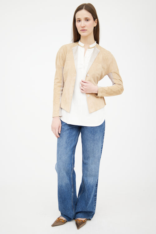 Brunello Cucinelli Beige Suede Belted Jacket