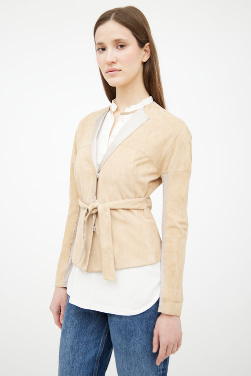 Brunello Cucinelli Beige Suede Belted Jacket