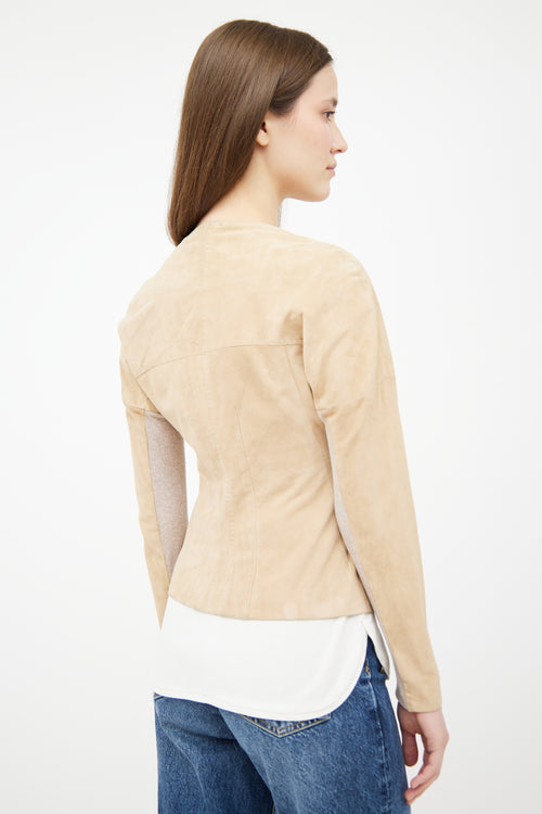 Brunello Cucinelli Beige Suede Belted Jacket