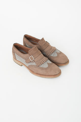 Brunello Cucinelli Grey & Brown Fringe Loafer