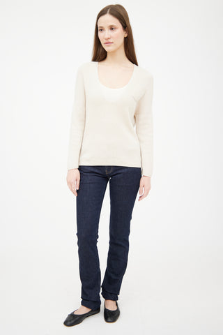 Brunello Cucinelli Cream Cashmere Knit Ribbed Sweater