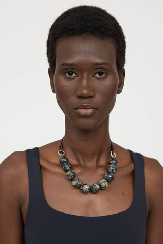 Brunello Cucinelli Sterling Silver Stone Ball Bead Necklace