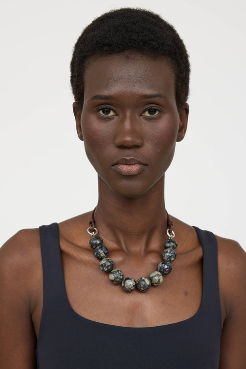 Brunello Cucinelli Sterling Silver Stone Ball Bead Necklace