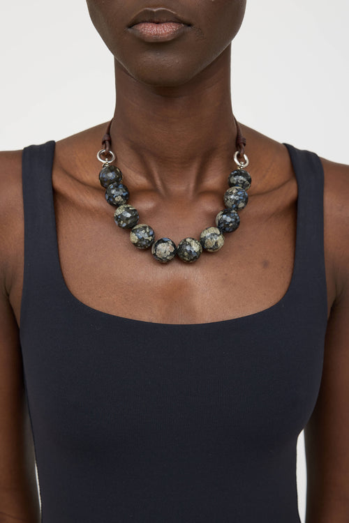 Brunello Cucinelli Sterling Silver Stone Ball Bead Necklace