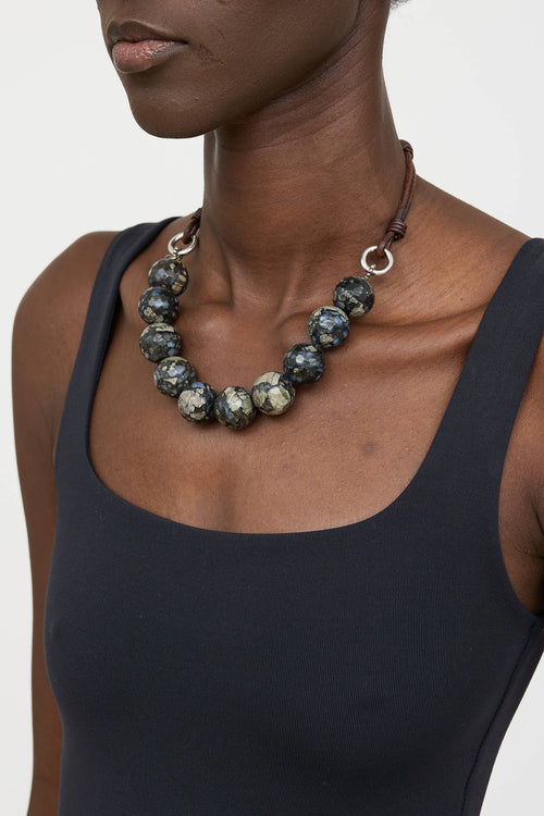 Brunello Cucinelli Sterling Silver Stone Ball Bead Necklace