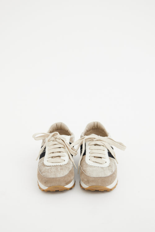 Brunello Cucinelli Cream & Beige Low Top Sneaker