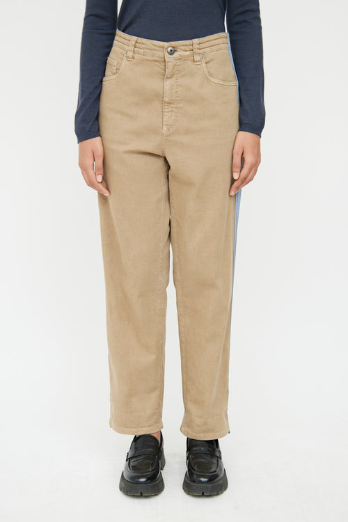 Brunello Cucinelli Brown & Blue Stripe Drawstring Pant