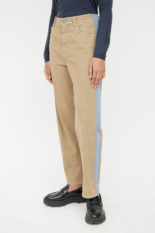 Brunello Cucinelli Brown & Blue Stripe Drawstring Pant