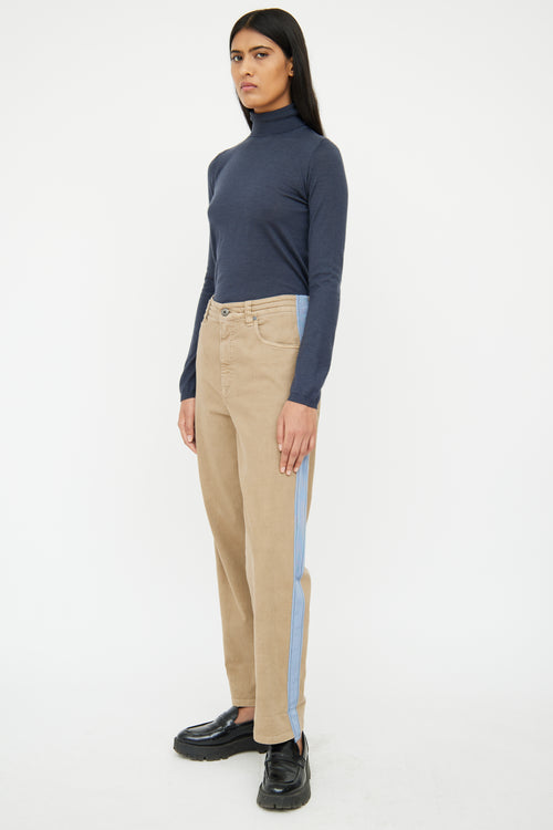 Brunello Cucinelli Brown & Blue Stripe Drawstring Pant