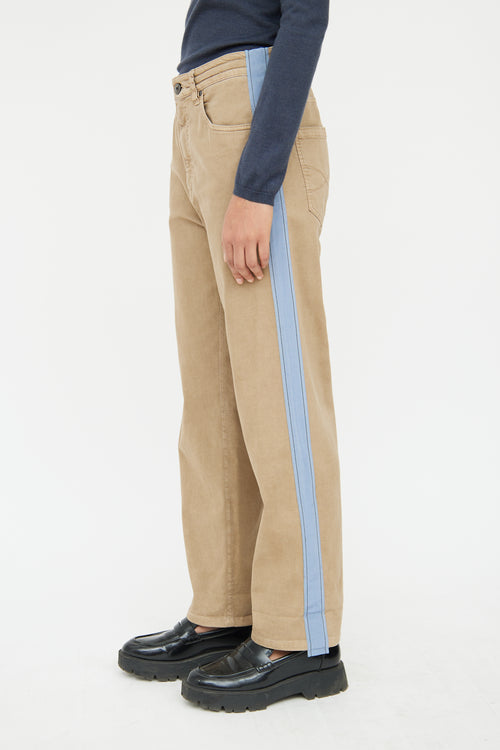 Brunello Cucinelli Brown & Blue Stripe Drawstring Pant